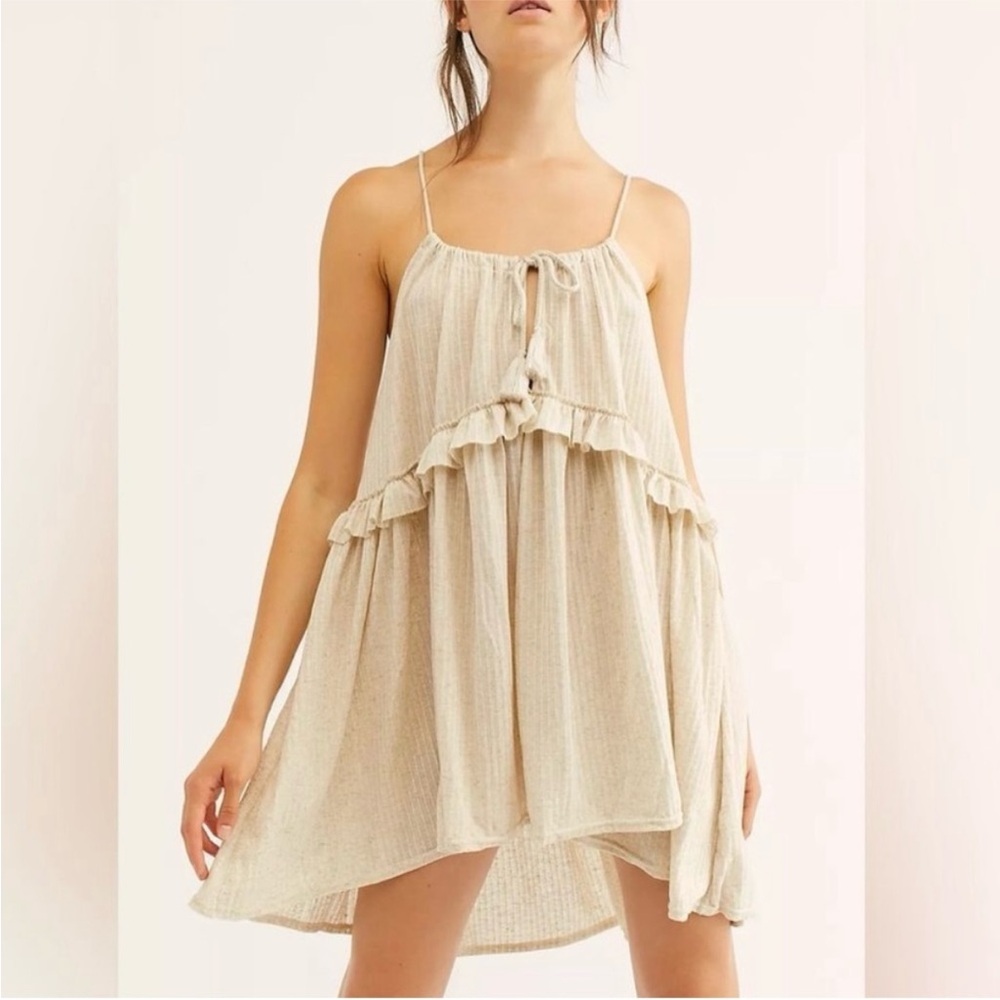 Free People Cream Gauze Ruffled Mini Dress
